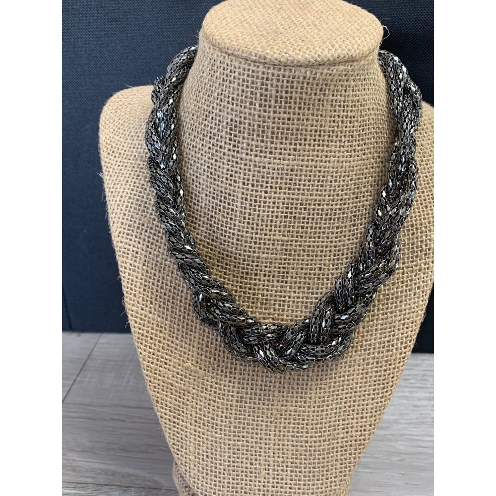 Express Womens Gunmetal Braided‎ Mesh Statement Collar Necklace 16 Inch 3159
